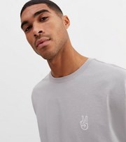 New Look Pale Grey Peace Embroidered Logo Oversized T-Shirt